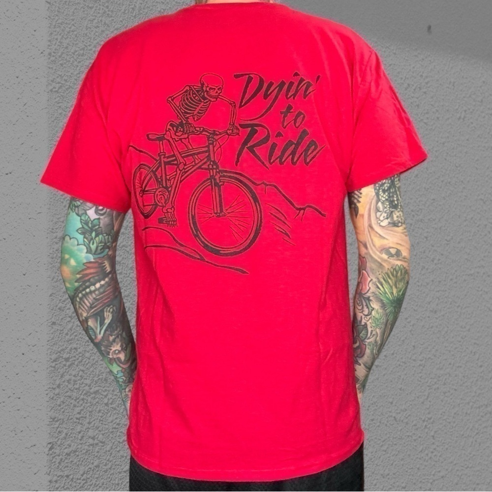Dead head style poker run mountain bike race t shirt men’s L red black grateful